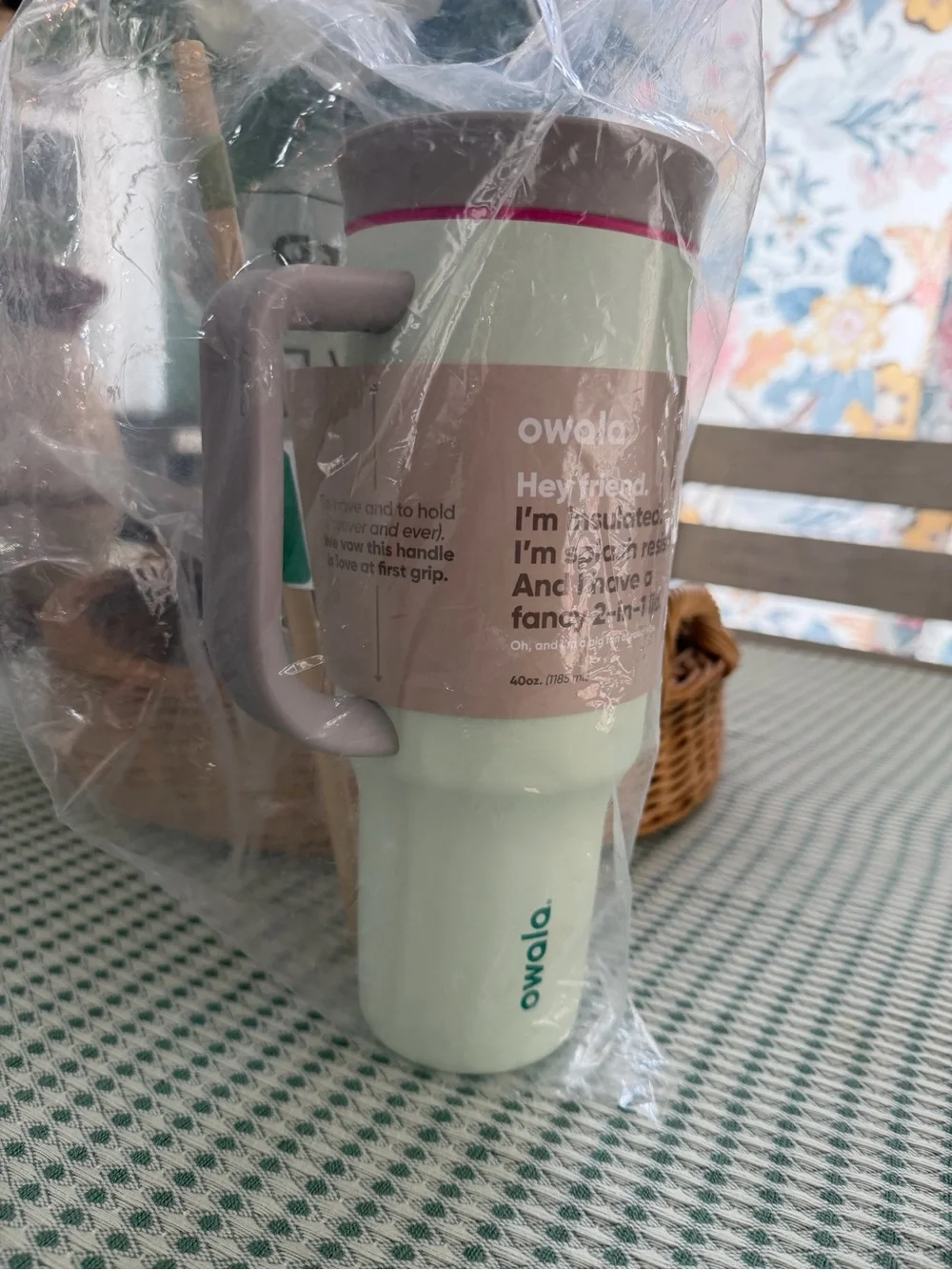 New Owala 40oz Stainless Steel Straw Tumbler Alpine Sport Mint Green Travel
